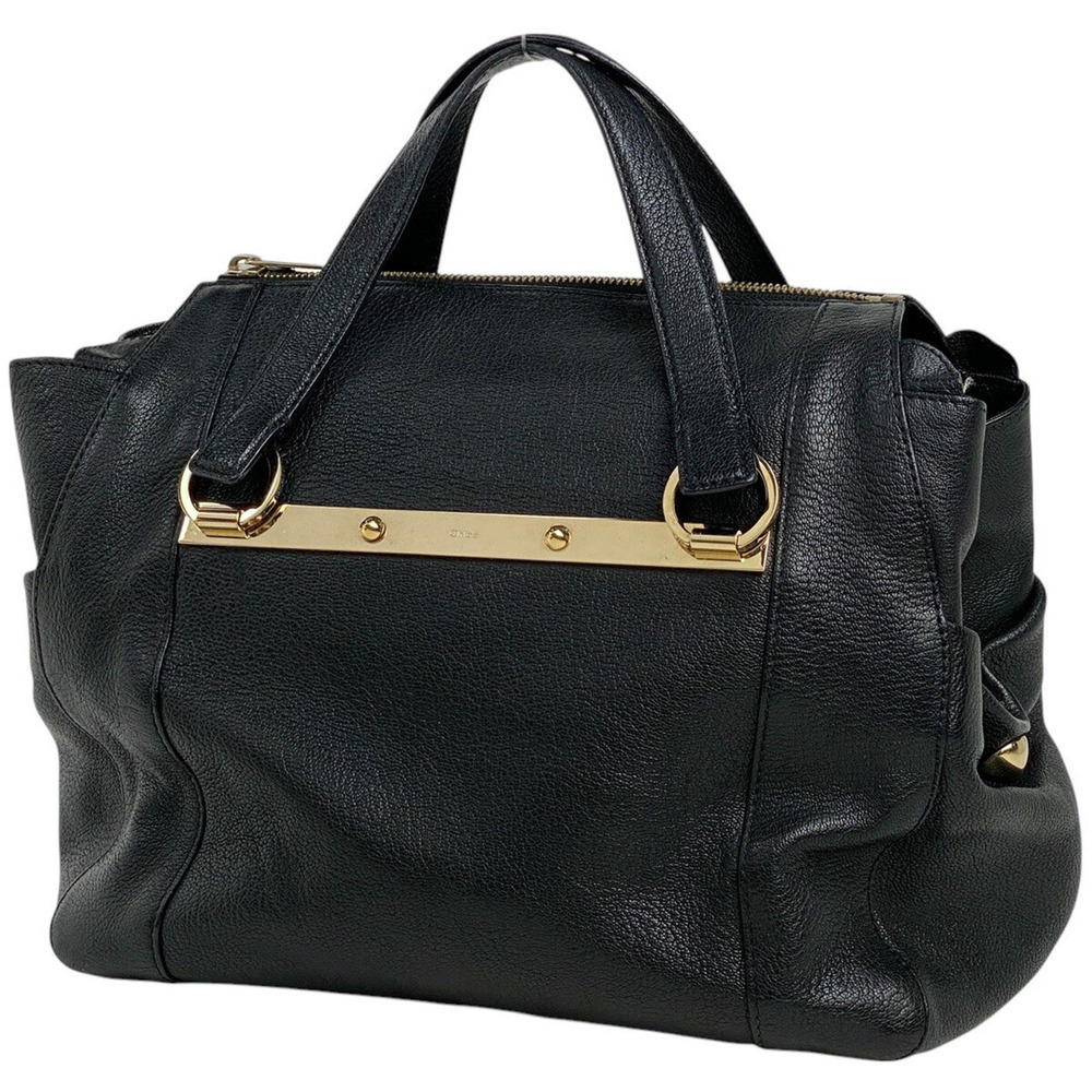 Chloe logo handbag shoulder bag leather black